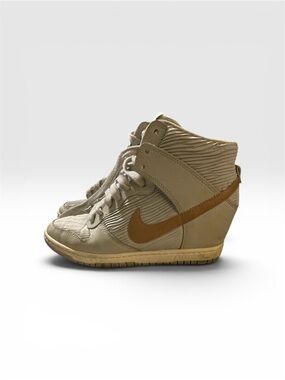 Nike Women’s High-Top Wedge Sneakers in Beige with Rose Gold swoosh